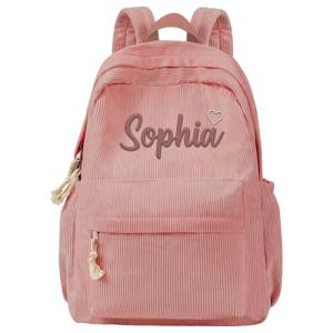Personalized Corduroy Backpack Pink Embroidered