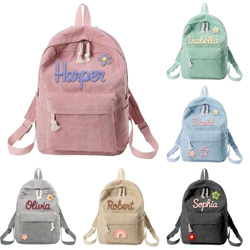 Dyoart personalized corduroy backpack with woven name for kids