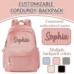 Personalized Corduroy Backpack Pink Embroidered