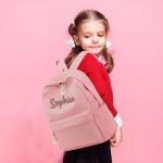 Personalized Corduroy Backpack Pink Embroidered