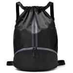 LOKAPEGY Black Drawstring Gym Bag for Men, Waterproof Drawstring Backpack for Women, Swim Bag with Shoes Compartment, Pull String Sport Bag for Soccer and Basketball.