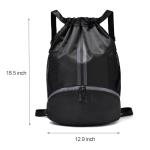 LOKAPEGY Black Drawstring Gym Bag for Men, Waterproof Drawstring Backpack for Women, Swim Bag with Shoes Compartment, Pull String Sport Bag for Soccer and Basketball.