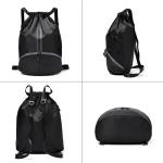 LOKAPEGY Black Drawstring Gym Bag for Men, Waterproof Drawstring Backpack for Women, Swim Bag with Shoes Compartment, Pull String Sport Bag for Soccer and Basketball.
