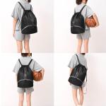 LOKAPEGY Black Drawstring Gym Bag for Men, Waterproof Drawstring Backpack for Women, Swim Bag with Shoes Compartment, Pull String Sport Bag for Soccer and Basketball.