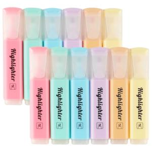 MaxGear 12‑Pack Pastel Chisel‑Tip Highlighters