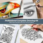 Nicpro 58PCS Art Drawing Supplies Kit in Leather Case, MP1000 Black Metal Mechanical Pencil Set with Drafting Pencil 0.5, 0.7, 0.9 & 2mm, 12 Micron Pen, Sketch Book, 30 Tube Lead Refills for Sketching
