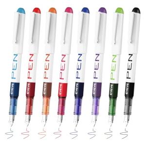 EYEYE Fountain Pens for Writing, 8 Pack Assorted Colors Fine Point Disposable Fountain Pens Stainless Steel Nib, Smooth Writing for Calligraphy, Journaling, Drafting, Sketching, Doodling & Gifts