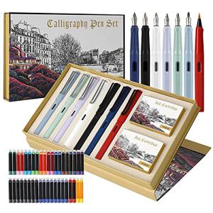 GC QUILL Calligraphy Fountain Pen Set- 7 with Different Nibs and 40 Ink Cartridges for Beginners- MU-09