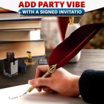 Antique Red Feather Pen and Ink Set