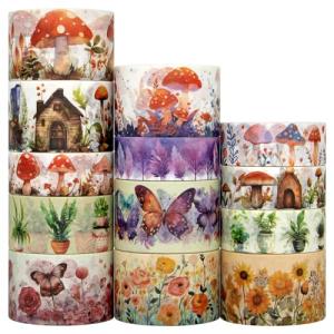 KOVANO 13‑Roll Mushroom Butterfly Washi Tape
