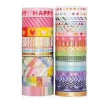 YUBBAEX 27‑Roll Rainbow Gold Washi Tape