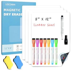 LOCONHA 4‑Pack 12×8″ Magnetic Dry‑Erase Sheets