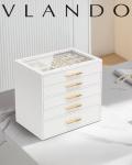 Vlando 5‑Layer Glass‑Lid Jewelry Organizer White