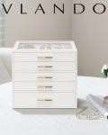 Vlando 5‑Layer Glass‑Lid Jewelry Organizer White
