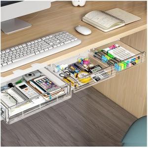 3‑Pack Clear Plastic Under‑Desk Slide‑Out Drawers