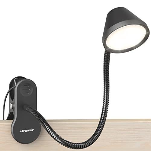 LEPOWER clip-on reading light with stepless dimming and timer