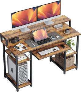 CubiCubi 47″ Office Desk with Keyboard Tray & Shelves