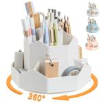 9‑Slot 360° Rotating Pencil Pen Holder White