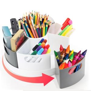ZERUIDM 7‑Bin Rotating Crayon Marker Organizer