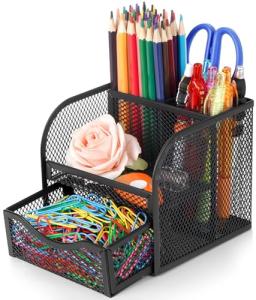 DANRONG 4‑Compartment Mesh Pencil Holder Drawer