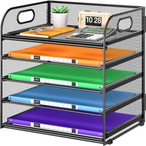 Cawukege 5‑Tier Mesh Paper Organizer w/ Handle