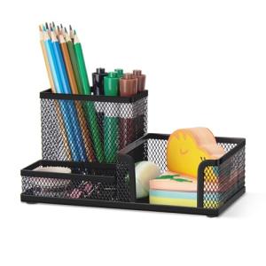 Comix 3‑Compartment Pen & Pencil Cup Black