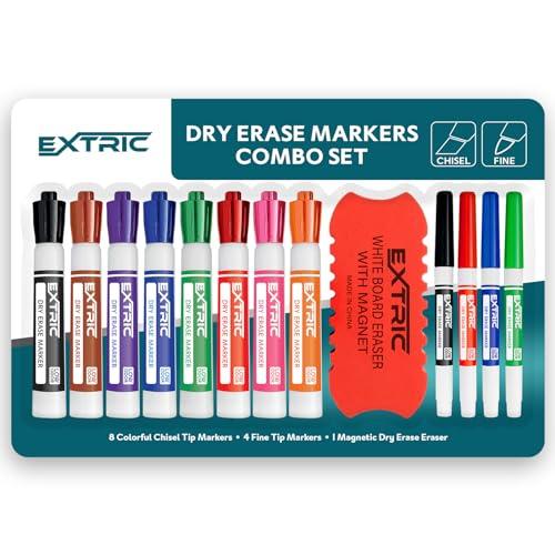Combo set of chisel and fine tip dry erase markers with eraser
