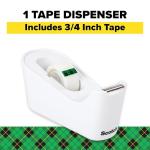 Scotch Tape Dispenser, White + ¾″×350″ Tape