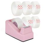 Desktop Tape Dispenser, Pink Weighted Base + 6 Rolls