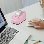 Desktop Tape Dispenser, Pink Weighted Base + 6 Rolls