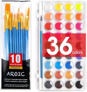 AROIC 36-Color Washable Set + 10 Brushes Portable