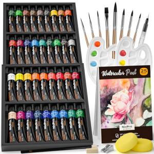 Nicpro 78‑Piece Watercolor Tubes Set + 8 Brushes