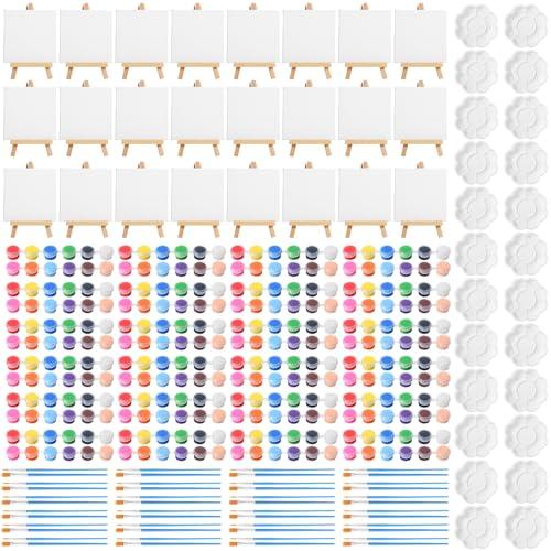 Qilery 24-set 4x4 inch mini canvas panels and easel painting kit