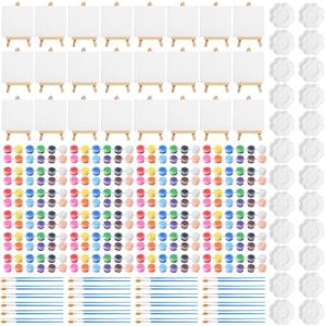 Qilery 24‑Set Mini Canvas & Easel Kit + Paint