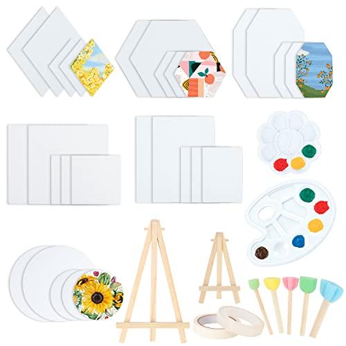 30-pack canvases in 6 different shapes with mini easels
