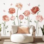 Wondever Pink Peony Rose Wall Stickers for Girls