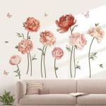 Wondever Pink Peony Rose Wall Stickers for Girls