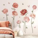 Wondever Pink Peony Rose Wall Stickers for Girls