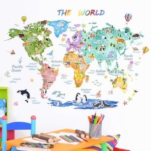 Kids' Large Animal World Map Wall Decals