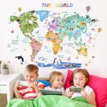 Kids' Large Animal World Map Wall Decals