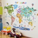 Kids' Large Animal World Map Wall Decals