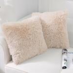 Set of 2 Beige Faux Fur Pillow Covers