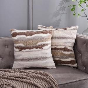 Boho Faux Fur Throw Pillow Covers - Set of 2