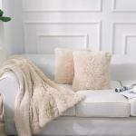Set of 2 Beige Faux Fur Pillow Covers