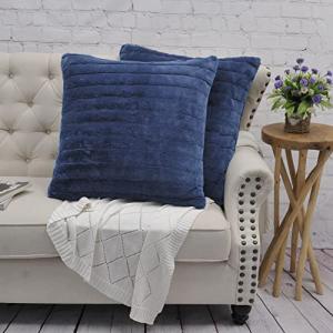Striped Faux Fur Euro Throw Pillow Covers - Set of 2