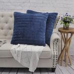 Striped Faux Fur Euro Throw Pillow Covers - Set of 2