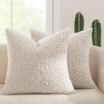 Set of 2 Beige Faux Fur Throw Pillow Covers