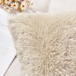 Set of 2 Beige Faux Fur Pillow Covers
