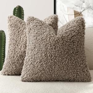 Khaki Faux Fur Throw Pillow Covers - 20x20 Inch
