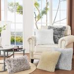 Set of 2 Beige Faux Fur Pillow Covers